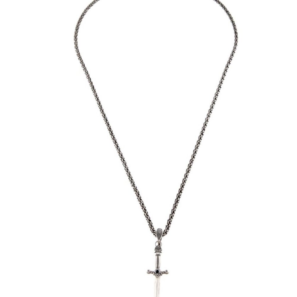 JOHN VARVATOS STERLING SILVER 925 DIAMOND DAGGER PENDANT NECKLACE - Picture 5 of 8